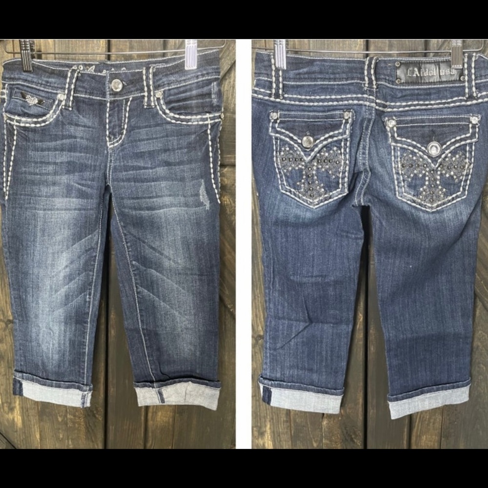 LA Idol Embellished Bling Denim Capris - Size 1 NWT